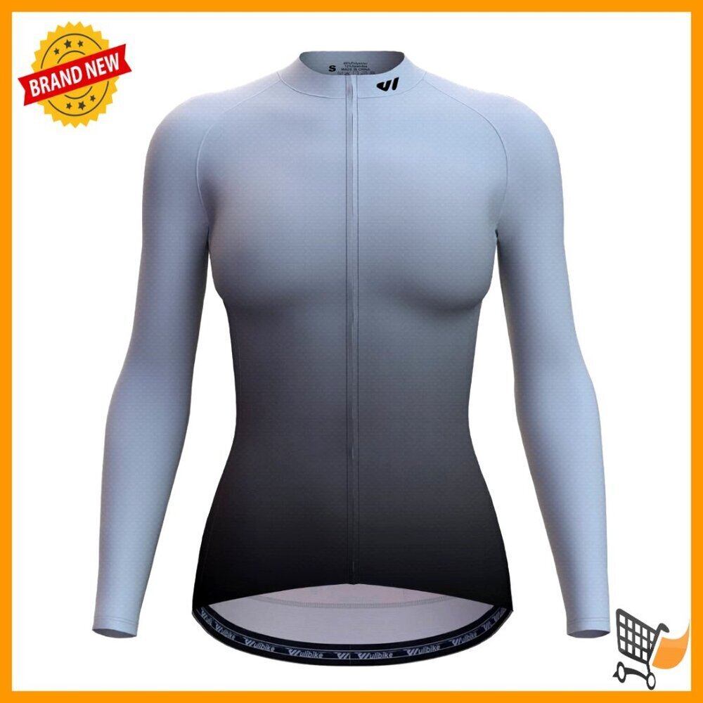 Long Sleeve Cycling Jersey with Pockets, Moisture Wicking Fabric, Reflective